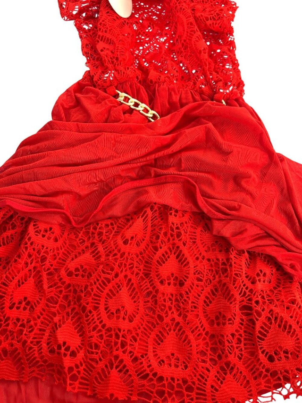 Shi yunlai Womens Dress Lace Skirt Over Lay Sheer Chain Belt Red Size XL NWT - Picture 4 of 5